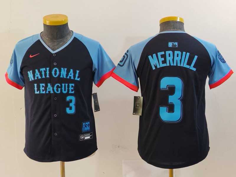 Youth San Diego Padres #3 Jackson Merrill Number Navy 2024 All Star Limited Stitched Jersey->2024 mlb all-star->MLB Jersey